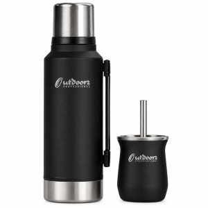 Kit Outdoors Mate Professional Tempo  Negro con Termo Classic 1 Litro, Mate y Bombilla